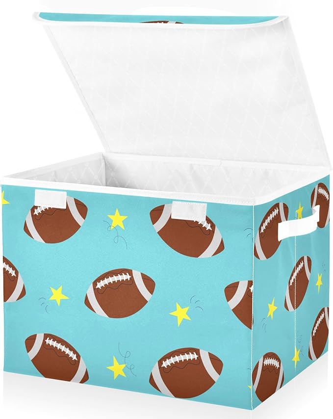 susiyo Large Foldable Storage Bin with Flip-Top Lid Rugby Balls Storage Box Collapsible Closet Organizer Containers Boxes Decorative Baskets with Handles for Home Bedroom Living Room Office