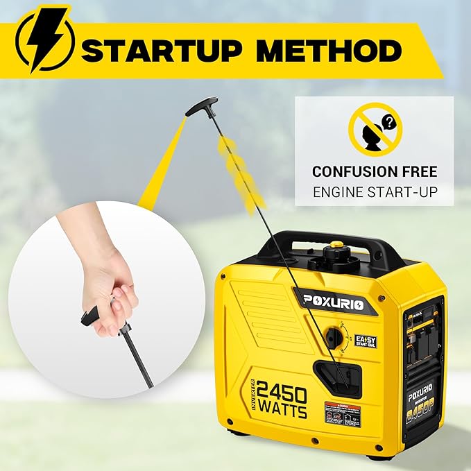 2450-Watt Portable Inverter Generator for Home Use 1.6Gallon Large Fuel Tank Up to 8.3 Hours Use 120V Gas Powered Generator Super Quiet - EPA CompliantYellow