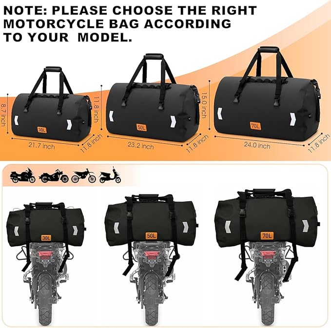 OCKLILY Waterproof Dry Bag 50L Roll-top Motorcycle Tail Bag with Air Valve &amp Quick-fixed Straps Travel Duffle Bags for Kayaking Paddle Boarding Rafting Boating Camping Riding Fishing - Black