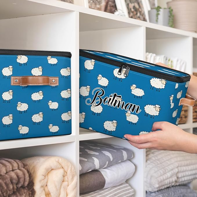 Storage-Bins with Lids Handle Customized Stackable-Storage-Bin for Kids-Boys-Girls-Toys Cube Collapsibl Basket Animal Sheep