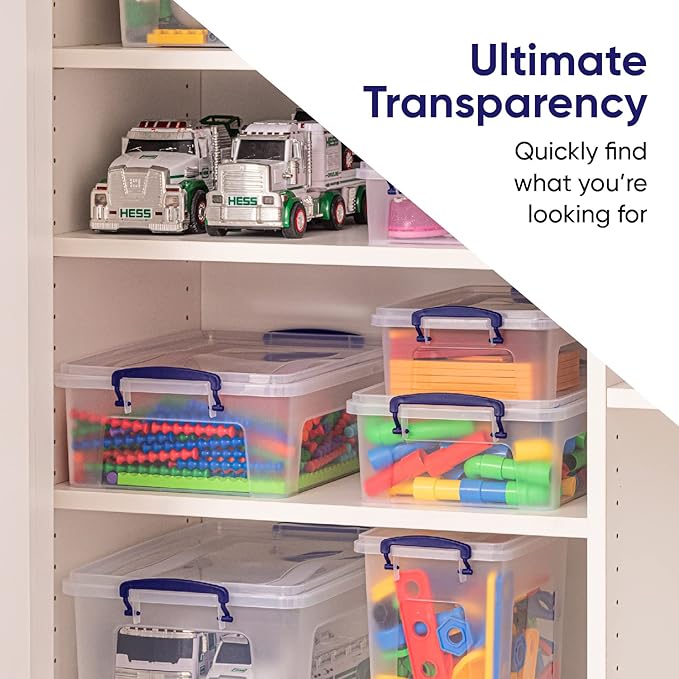 Superio Clear Storage Boxes with Lids Plastic Container Bins for Organizing Stackable Crates Storage Bins BPA Free Non Toxic Odor Free Organizers for Home Office School (28.5 Quart 12 Pack)