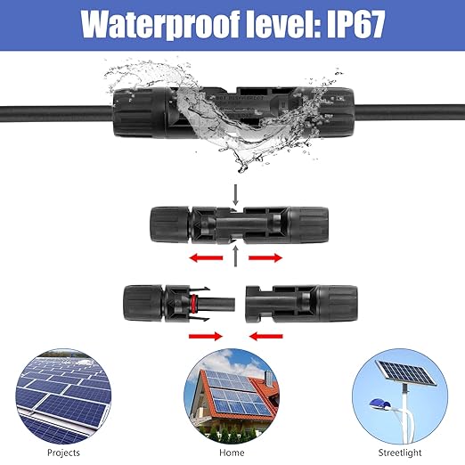 50PCS Solar Connectors 25 Pairs with 2 Pack Wrenches - IP67 Waterproof 1000V 30A Male/Female Multi-Contact 4 Connectors for 2.5/4/6mm Solar Panels