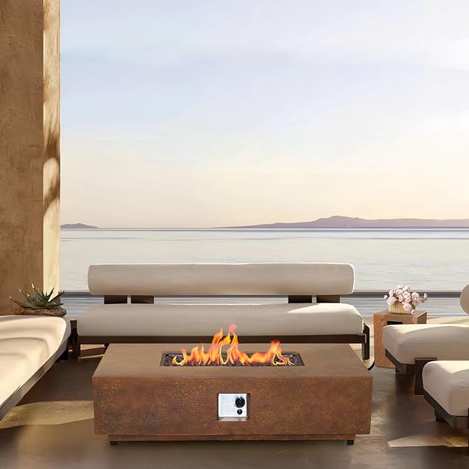 Afterglow Firepits All Terrafab External Gas Tank for Outdoor Use Rectangular 50000 Btu for Outside Patio Backyard Garden Rusty Brown