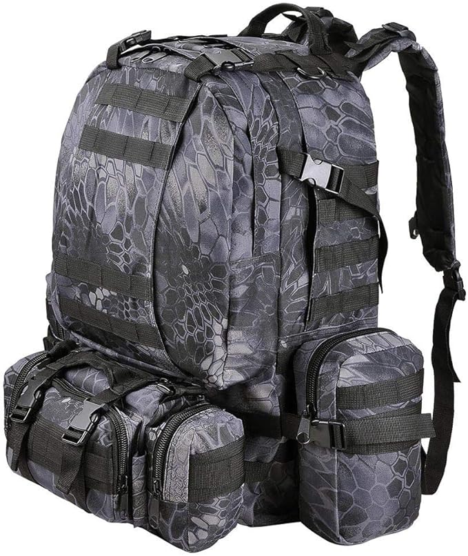 Tactical Backpack 55L with Built-up 3 MOLLE Bags Rucksacks for Travelling