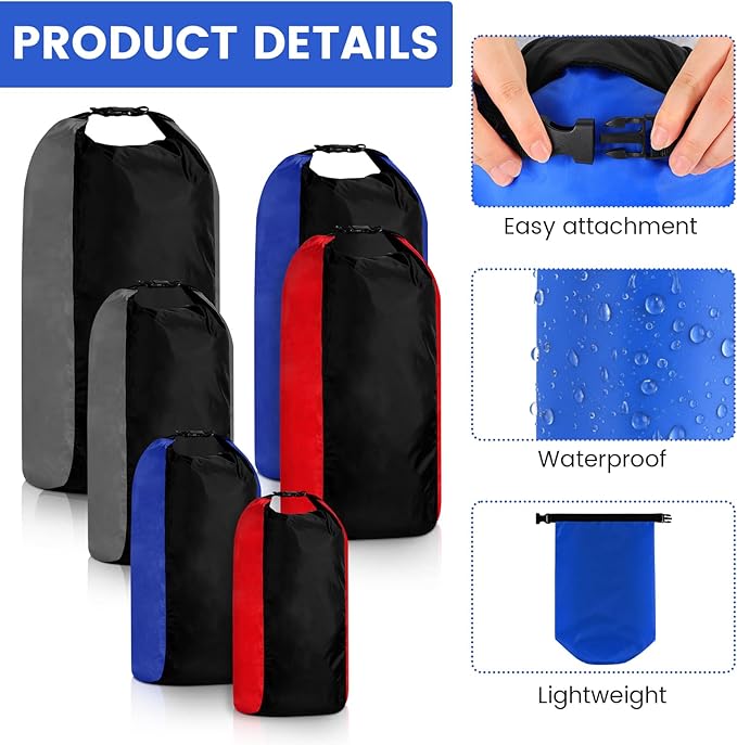 Soulchen 6 Pack Dry Bag Waterproof Compression Dry Sack Color-blocked 3l /5l /10l /15l /20l /35l Sleeping Bags Protect Gear for Outdoor Kayaking Backpacking Boating Fishing Swimming and Camping