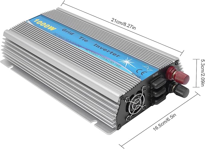 1000W Micro Inverter Grid Tie Solar Inverter MPPT Pure Sine Wave DC10.8-32V to AC110V Automatic Identification Power Inverters for 18V Solar Panel &amp 24V Battery Silver