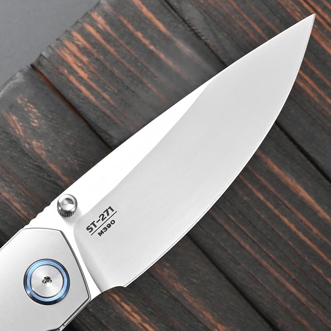 Sitivien ST271 Folding Knife M390 Steel Blade Titanium &amp Carbon Fiber Handle Knife with Pocket Clip for Men Women Outdoor Camping Hiking Survival(Green)