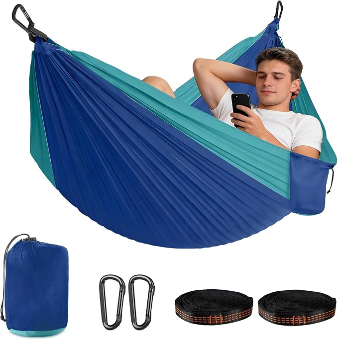 Durable Camping Hammock – 500lbs Portable Hammock Nylon Camping Hammock Chair - Double with Tree Straps - Portable for Travel Backpacking Hiking Outdoors Camping Gear
