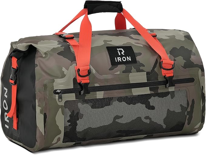 BORLENI Waterproof Motorcycle Dry Duffel Bag Luggage Tail Bag with Large Storage SpaceRoll Top Closure Shoulder Straps Inner Pocket and Mesh Pocket for Motorcycling Travel Camping(Camouflage70L)