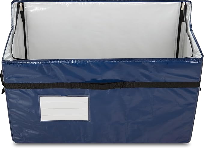 2 - Pack Pop N Pak Collapsible Storage Box Black 70 Quart Capacity 26x14x16 Inches Folding Design Holds up to 65lbs Water resistant Reusable Container (Navy)