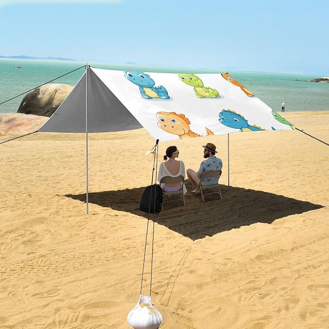 ALAZA Cute Funny Dinosaurs Beach Tent Sun Shelter Portable Canopy Sunshade for Outdoor Camping Picnics Backyard Fun 10x9 ft