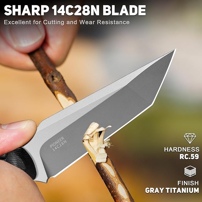 NedFoss PIONEER EDC Fixed Blade Knife with Sheath 3.4 14C28N Steel Hunting Knife with G10 Handle Camping Fixed Blade Small EDC Knives for Hiking Survival
