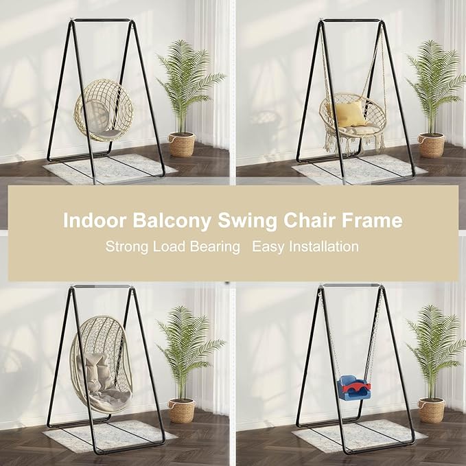 Hammock Chair StandHeavy-Duty Steel Hammock Stand Multi-Use Swing Stand for Outdoor Indoor Hanging Hammock Stand for Chair Hammock Chair not Include Weather Resistant Easy to Assemble (Black)
