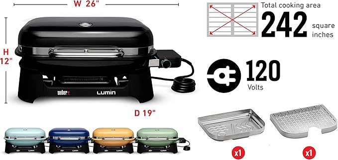 Weber Lumin Portable Outdoor Electric Barbecue Grill for Small Spaces and Travel Seafoam Green