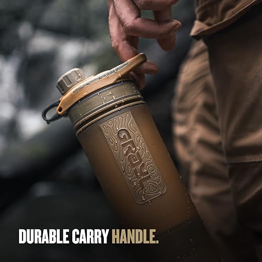 GRAYL GeoPress 24 oz Water Purifier Bottle - Filter for Hiking Camping Survival Travel (Coyote Brown)