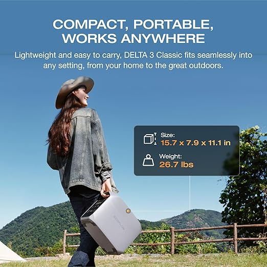 EF ECOFLOW Portable Power Station Delta 3 Classic 1024Wh LiFePO4 Battery 1800W AC/100W USB-C Output 1 Hr Fast Charge Solar Generator for Home Backup Camping &amp RVs (Solar Panel Optional)