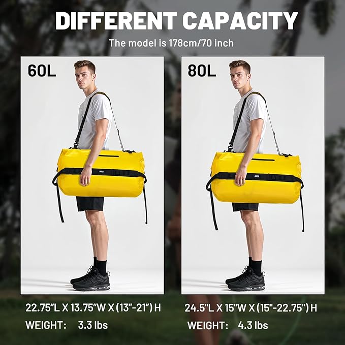 MIER Waterproof Duffel Bag Motorcycle Dry Bag Backpack Large Roll-Top Heavy Duty Dry Duffle Bags for Kayaking Camping Boating Gym Beach Cruise Ship 60L/80L