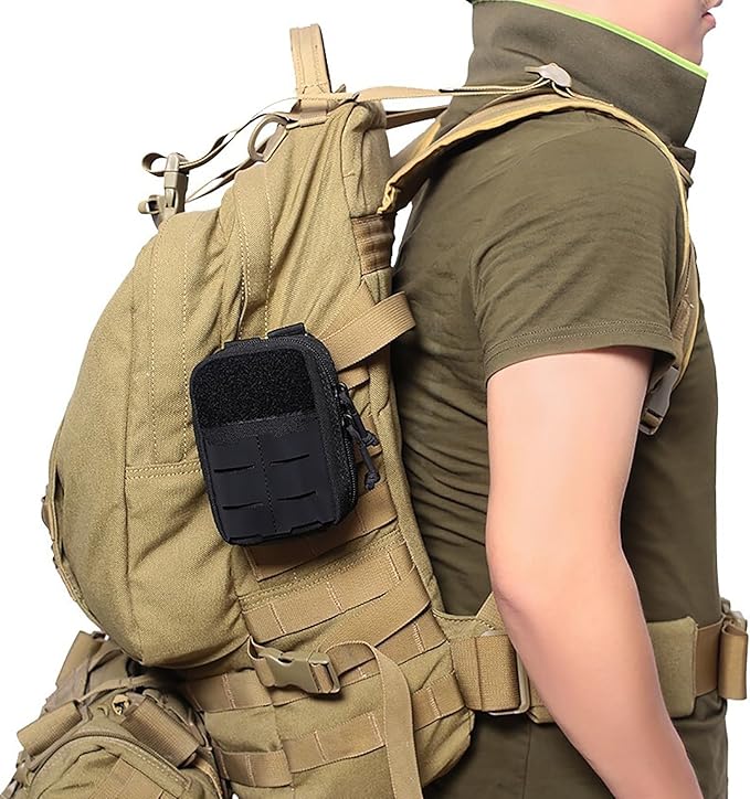 Tactical Molle Pouch Compact EDC Tool Pouch Bag Outdoor Men's Utility Waist Pack 2 Zipper Flip-Open(Khaki)