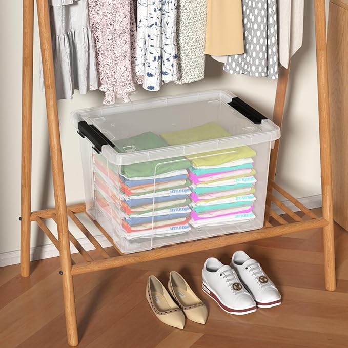 35 Quart Clear Latch Storage Box with Wheels 4-Pack Clear Plastic Storage Boxes with Lids