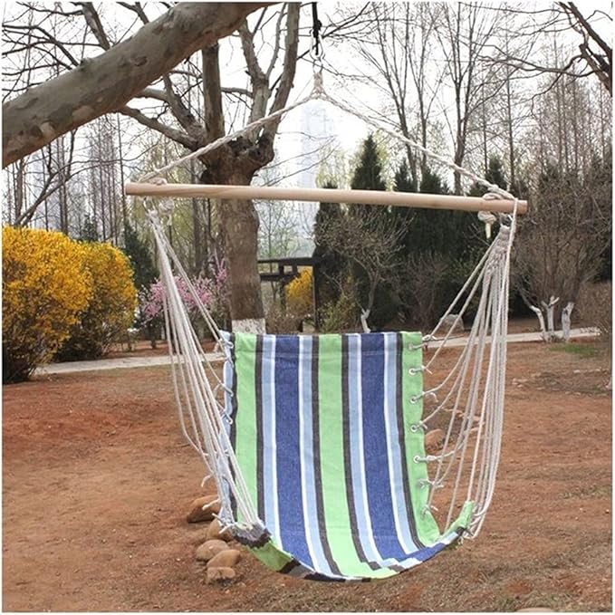 Portable Hammock Portable Small Hammock Cotton Canvas Porch Swing Relaxing Outdoor Garden Seat Travel Camping Hanging Lounger Lazy Chair for Backpacking Beach (Color : Stripe)