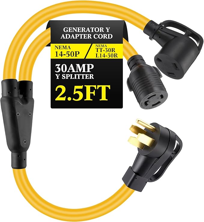 Kanayu 14-50P to TT-30R &amp L14-30R 50 Amp to 30 Amp RV Generator Adapter Cord Compatible with NEMA 50Amp RV Generator to 30Amp EV/RV Charging and House Inlet Box 8/2+10/2 STW AWG ETL Listed 2.5
