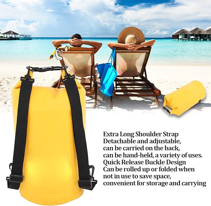 Dry Bag Camping Bag 20L Dry Bag Waterproof PVC Mesh Cloth Removable Lightweight Yellow for Boating Swimming Kayaking