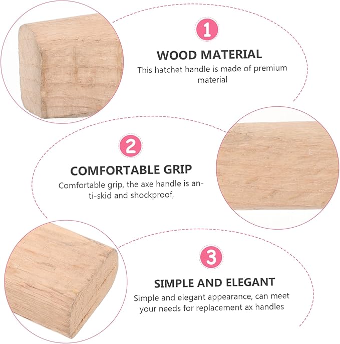2pcs Hatchet Handle Replacement Flat Wooden Broad Handle Easy to Install Comfortable Grip for Camping Shockproof and -Skid for Users