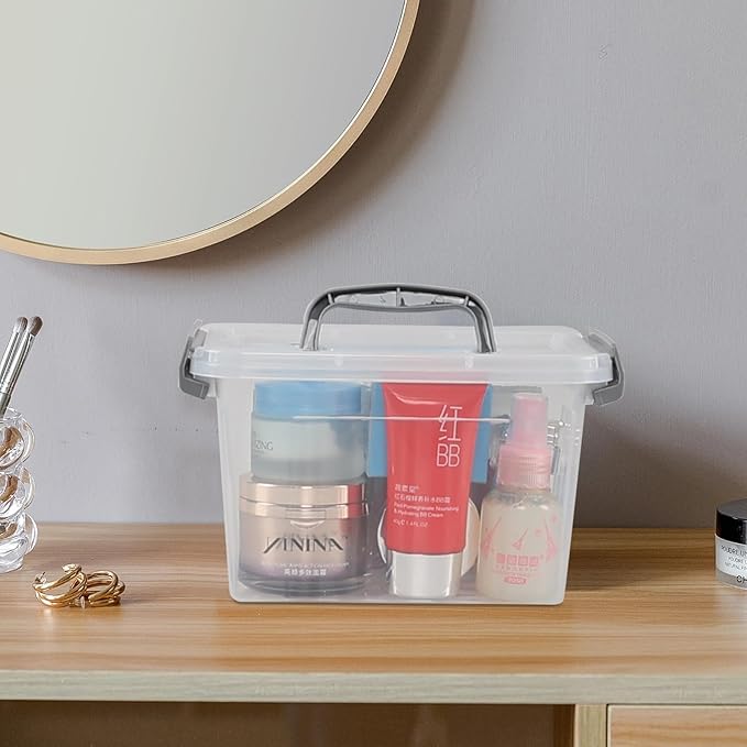 3 L Small Clear Storage Latch Box 6 Pack Plastic Stackable Organizer Containers with Lids