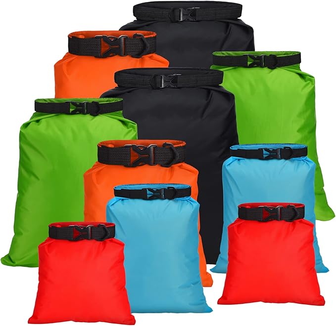 LEIFIDE 10 Pcs Ultralight Dry Bags Waterproof Lightweight Airtight Bags Ripstop Camping Gear Dry Sack Portable Roll Top Dry Pack for Backpacking Kayaking Hiking Swimming Boating Outdoor 5 Sizes