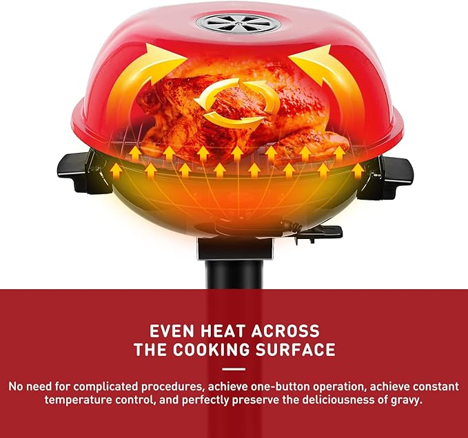 Electric Grill Outdoor BBQ Techwood 15-Serving Indoor/Outdoor Electric Grill for Indoor &amp Outdoor Use Double Layer Design Portable Removable Stand Grill 1600W (Stand Red BBQ Grills)