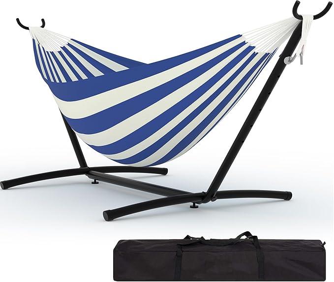 Double Hammocks with Stand for Outside Portable Space Saving Heavy-Duty Steel Stand for Indoor Outdoor Patio with Carrying Bag 450 lbs Capacity