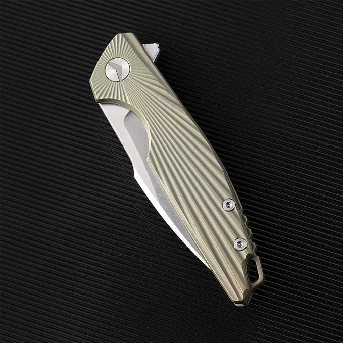 Folding Pocket KnifeEDC KnifeM390 Steel BladeTitanium Carbon Fiber HandleTactical/Outdoor Camping/Survival/HuntingKnife (Golden)