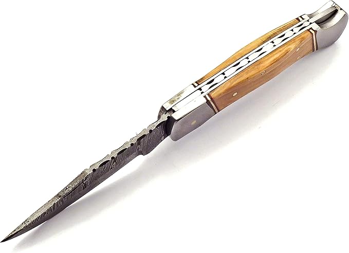 Nooraki - Handmade Damascus Pocket Knife with Pure Leather Sheath | Folding Knife Hunting Camping Multi Tool Knife With Leather Sheath Wood Handle - Gift for Men &amp Women