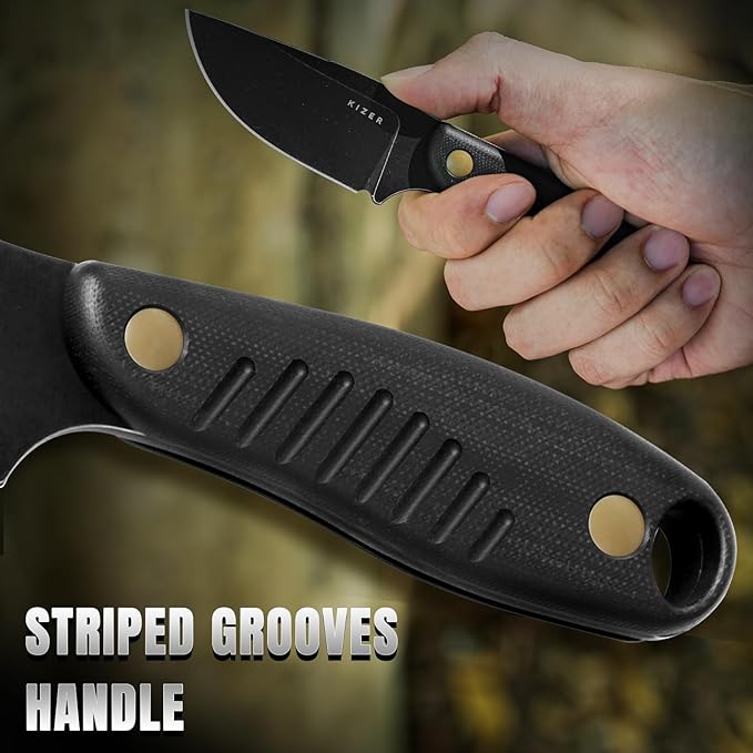 Kizer Hare Fixed Blade Knife with Sheath 3.14 D2 Steel Blade EDC Fixed Blade Hunting Knives with Black G10 Handle Small Bushcraft Survival Neck Knives Outdoor Camping Knife for Men Women 1077M1