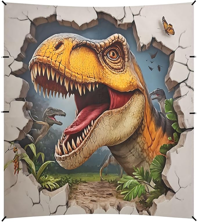 ALAZA 3D Cartoon Dinosaur Wall Hole Beach Tent Sun Shelter Portable Canopy Sunshade for Outdoor Camping Picnics Backyard Fun 10x9 ft