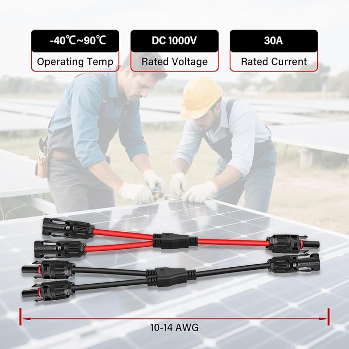 4 Pairs Solar Connectors Y Branch 1 to 2 Parallel PV 30A Adapters Cable Wire Plug Tool Kit14-10 AWG Cable for Solar Panel