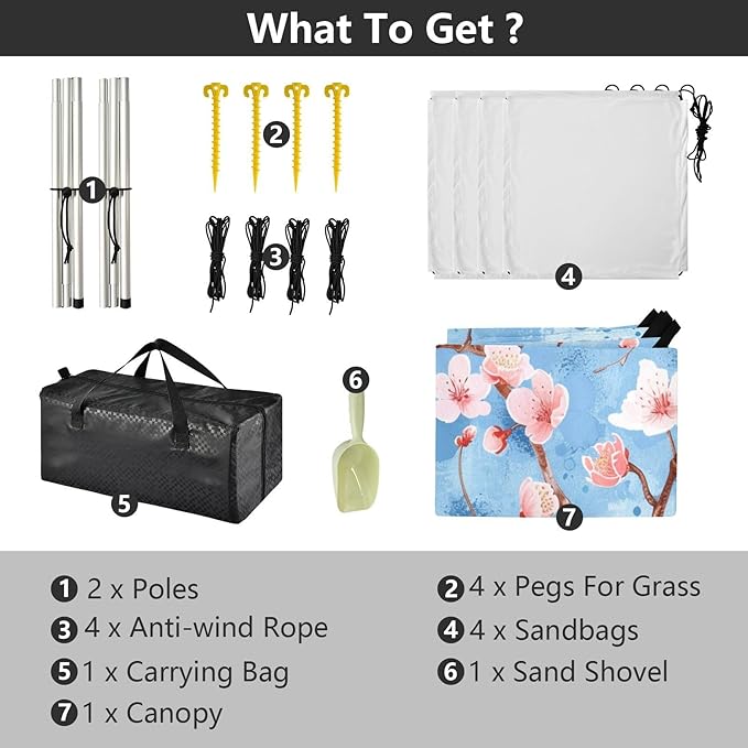 ALAZA Cherry Blossom Sakura Watercolour Beach Tent Sun Shelter UPF50+ Protection Beach Shade Canopy w/ 4 Sandbags for Outdoor Camping Fishing Backyard Fun Picnic 10x9 ft