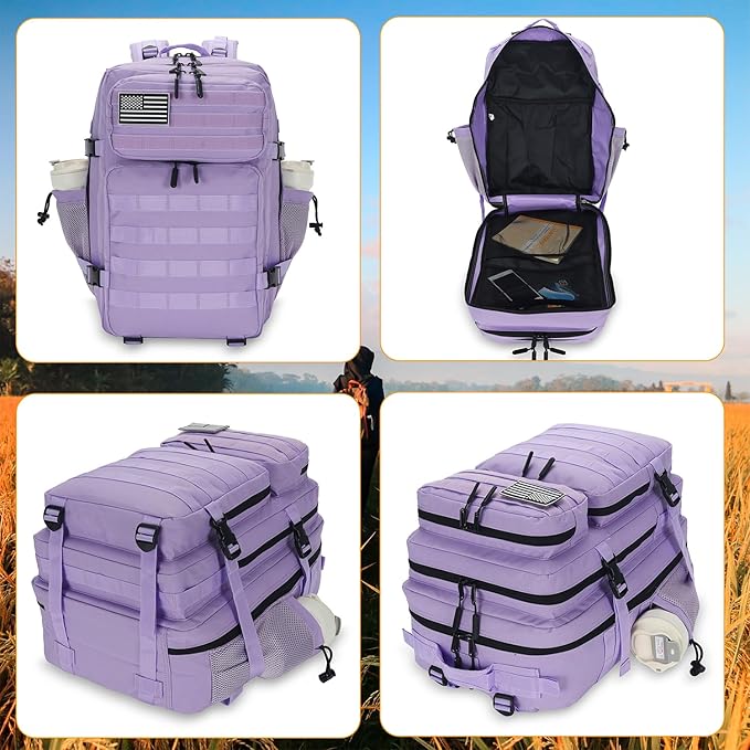 Lovelinks21 25L Tactical Backpack for Men and Women Military Backpack Small Assault Pack Molle Backpack Bug Out Bag Travel Rucksack Daypack (Light Purple)