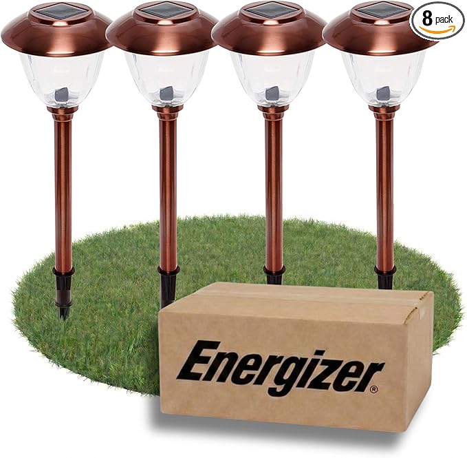 Energizer Driveway Solar Lights - 8 Pack 15 Lumen Outdoor Lights Solar Powered &amp Waterproof with Patterned Glass &amp Metal Finish Easy to Install Weather Resistant Pathway Lights for Decor - Co