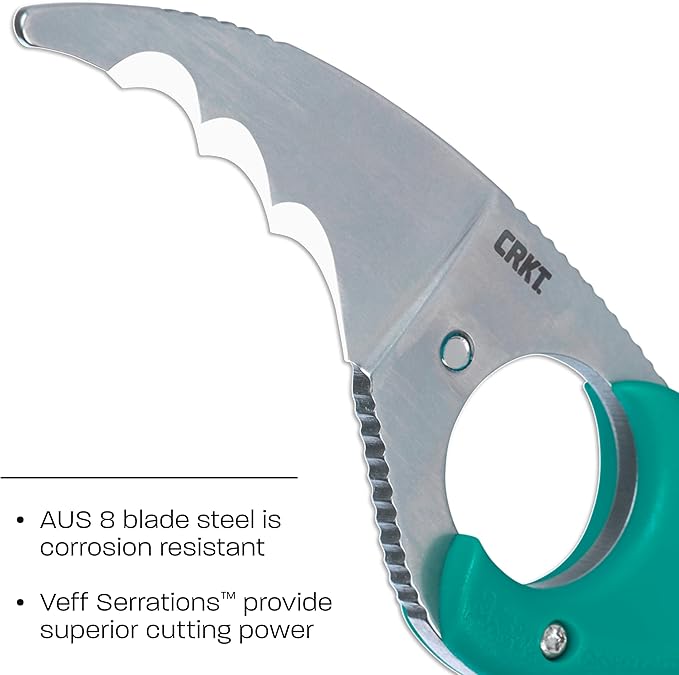 CRKT Bear Claw Fixed Blade Knife with Sheath: Rafting Rescue Self-Defense Serrated Blade with Blunt Tip Green Glass-Reinforced Nylon Handle Positive Sheath Lock 2511T