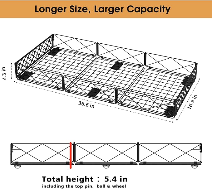 NADAMOO Large Under Bed Storage with Wheels Low Profile Rolling Under Bed Storage ContainersFoldable Metal Under the Bed Organizer Bins for Bedroom1 Pack