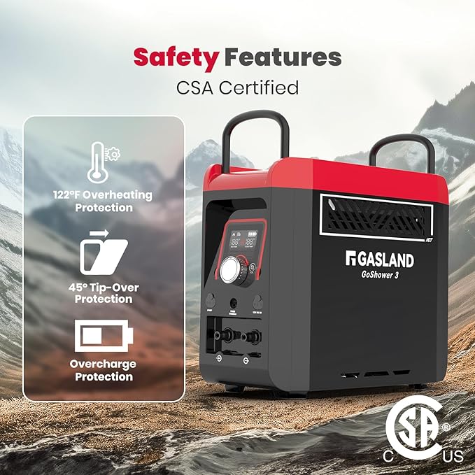 GASLAND Goshower 3 Portable Hot Water Heater &amp Shower Pump | CSA Certified |1.5Hr Fast Charging | 1lb Propane Camping Shower for Cabin RV &amp Off-Grid Use – G3 Max