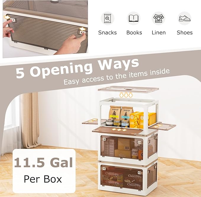 GOFLAME 3-Pack Storage Bins with Lids 46QT Stackable &amp Collapsible Plastic Storage Boxes with Wheels Foldable Closet Organizers with 5 Opening Ways