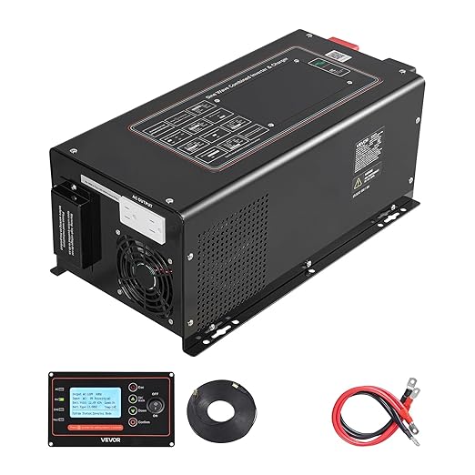 VEVOR Pure Sine Wave Inverter Charger 3000W DC 12V to AC 120V Power Inverter with LCD Display Remote Control Low Frequency for RV Camper Home Compatible with 12V LiFePO4 and Lithium Batteries