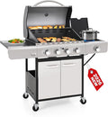 GREEN PARTY 4 Burner BBQ Propane Gas Grill with Side Burner &amp Porcelain-Enameled Cast Iron Grates 545 SQIN Grilling Area 42000 BTUs Barbecue Grill for Outdoor Cooking Garden Patio Backyard Silv