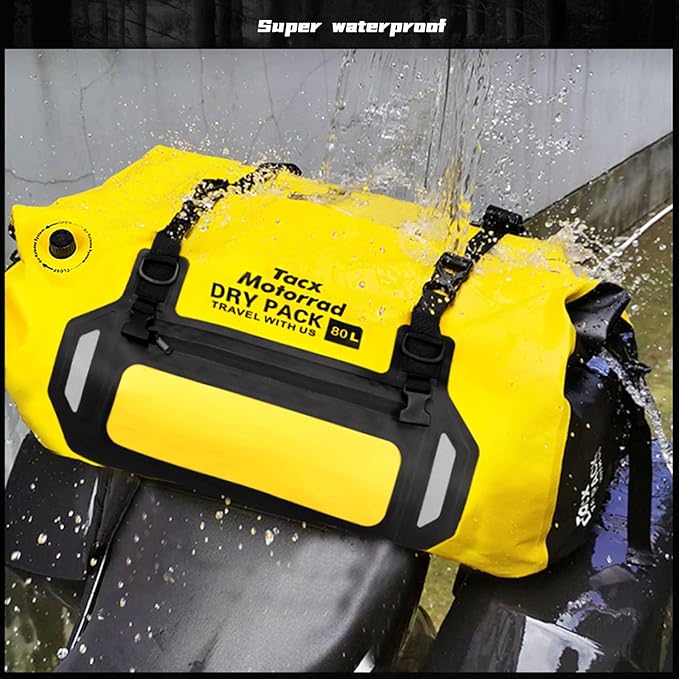 Waterproof Duffel Bag for Men/Women Roll-top Dry Backpack Duffel Bag with Quick-fixed Straps Motorcycle Tail Saddle Bag for Motorcycling Rafting Boating Kayaking Travel 80L-Black