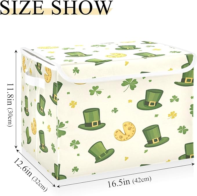 St. Patrick's Day Hat Fabric Storage Bins with Lids and HandleFoldable Storage Bins with LidsCloset Organizers for Clothes Storage Room Organization Office Storage Chest Organizer