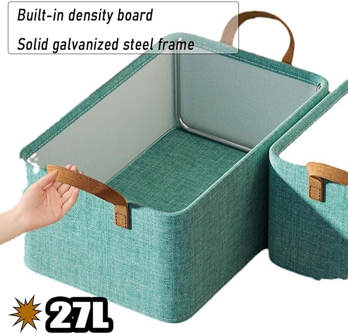 4PCS Foldable Storage Box with Lid - Extra Large Fabric Closet Organizer for Clothes 18.5x11x7.9 Inch Canvas Bin Collapsible Design for Bedroom Shelf Closet Underbed (Green)