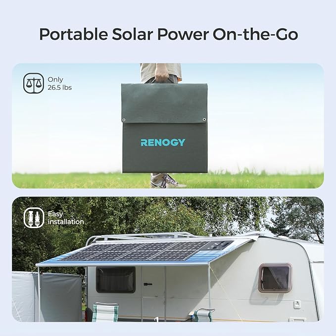 Renogy 400W Portable Solar Panel Foldable Monocrystalline Solar Blanket Huge Power Solar Panel Sunpower Solar Cells 23.7% High Efficiency for Power Station Outdoor Camping RV Solar Generator