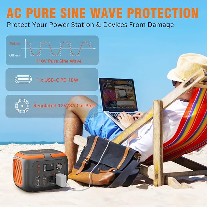 SinKeu 300W Portable Power Station 260Wh/70400mAh Outdoor Solar Generator Mobile Lithium Battery Pack 110V Outlet Solar Power Banks Camping Power Supply for Laptop Hurricane Supplies